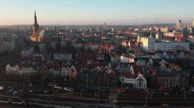 Szczecin Eski Şehir Hava Görüntüsü Sunset 'te