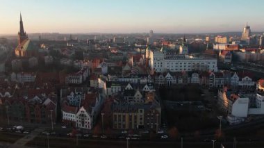 Szczecin Eski Şehir Hava Görüntüsü Sunset 'te