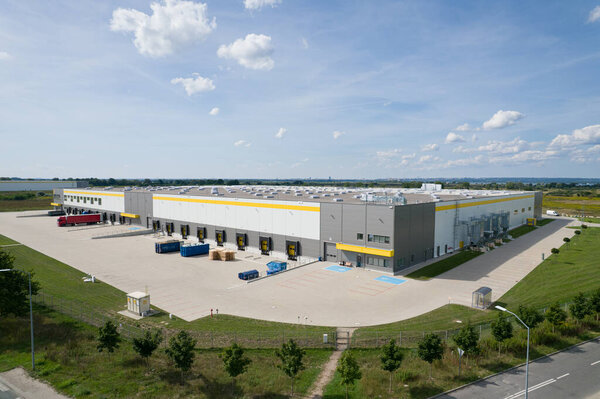 Distribution Center: Aerial View of Logistics Warehouse.