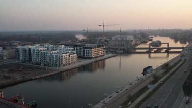 Szczecin 'in Modern Nehir Kenarı Havadan Görünümü