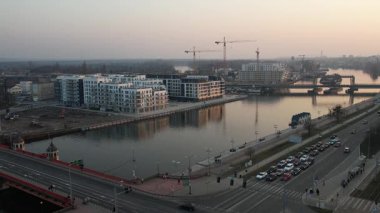 Szczecin 'in Modern Nehir Kenarı Havadan Görünümü