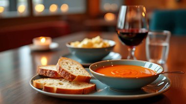 A Cozy Evening with Soup and Fresh Bread clipart