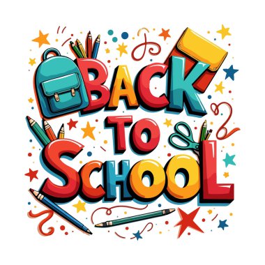 Okula Dönüş Çizgi Filmi Vektör İllüstrasyonu