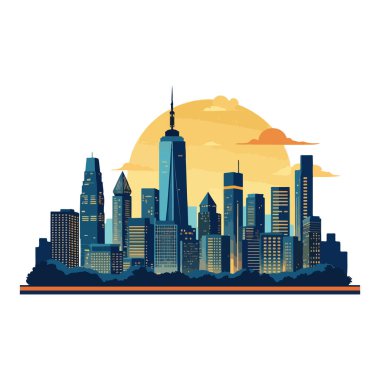 Kentsel şehir silüeti modern şehir manzarası illüstrasyonu