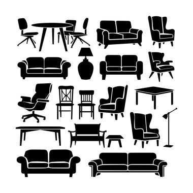 Modern Sofa Siluetleri Simgesel Mobilya İç Vektör Koleksiyonu,