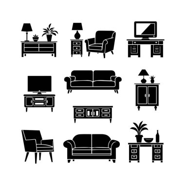 Modern Sofa Siluetleri Simgesel Mobilya İç Vektör Koleksiyonu,
