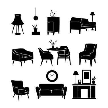 Modern Sofa Siluetleri Simgesel Mobilya İç Vektör Koleksiyonu,