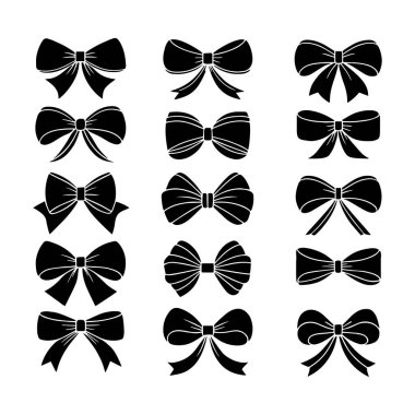 Zarif siyah kurdele yay seti: Vektör çizim çizimleri