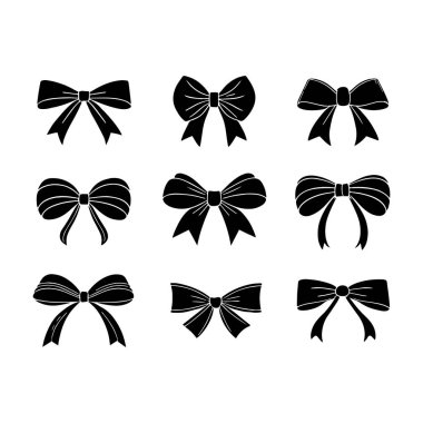 Zarif siyah kurdele yay seti: Vektör çizim çizimleri