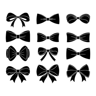 Zarif siyah kurdele yay seti: Vektör çizim çizimleri