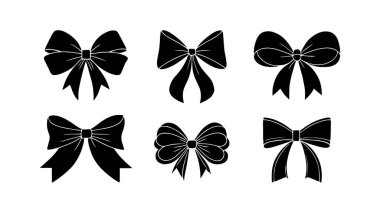 Zarif siyah kurdele yay seti: Vektör çizim çizimleri