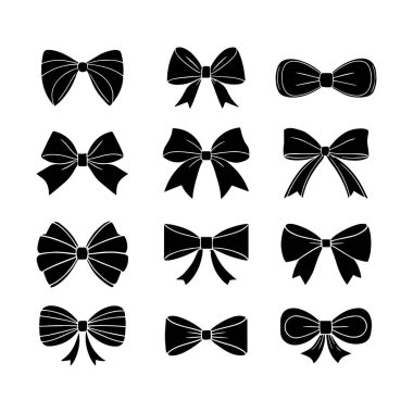 Zarif siyah kurdele yay seti: Vektör çizim çizimleri