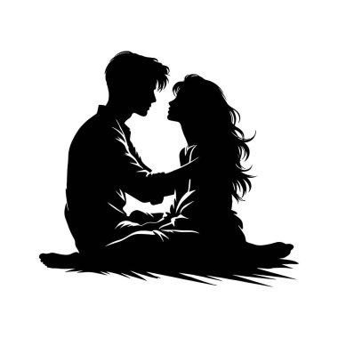 Sevgili bir çiftin romantik silueti: Sevgililer Günü tasarımları için mükemmel vektör sanatı