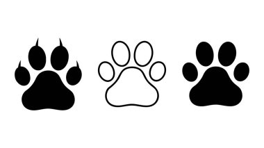Farklı hayvan pençesi silueti. Evcil hayvan temalı tasarım için mükemmel. vektör çizimleri.