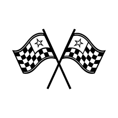 İki çapraz kareli bayrak silueti. Yarış bayrağı vektörü. Spor ve bitiş çizimleri için mükemmel..