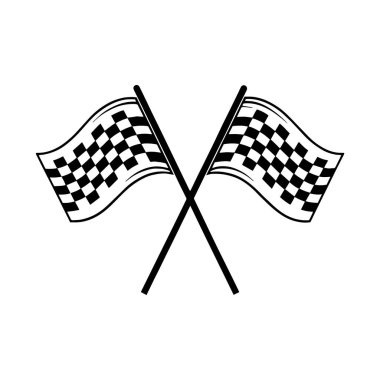 İki çapraz kareli bayrak silueti. Yarış bayrağı vektörü. Spor ve bitiş çizimleri için mükemmel..