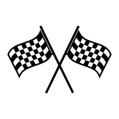 İki çapraz kareli bayrak silueti. Yarış bayrağı vektörü. Spor ve bitiş çizimleri için mükemmel..