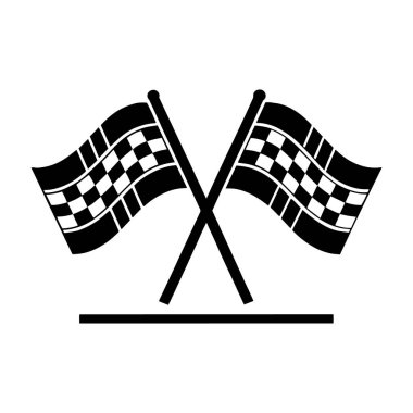 İki çapraz kareli bayrak silueti. Yarış bayrağı vektörü. Spor ve bitiş çizimleri için mükemmel..