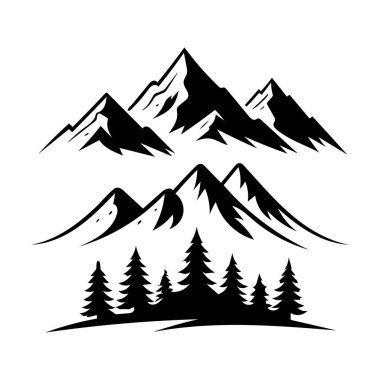 Dağ silueti simgesi vektör kümesi veya logo koleksiyonu.