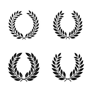 Dairesel yapraklar seti. Şöhret dalları. Laurel çelengi. Siluet klasik defne çelenkleri koleksiyonu.