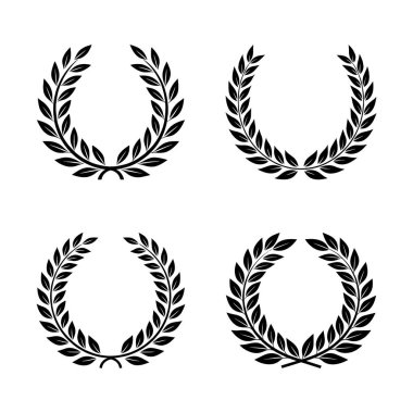 Dairesel yapraklar seti. Şöhret dalları. Laurel çelengi. Siluet klasik defne çelenkleri koleksiyonu.