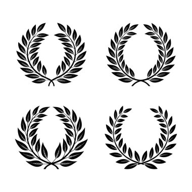 Dairesel yapraklar seti. Şöhret dalları. Laurel çelengi. Siluet klasik defne çelenkleri koleksiyonu.