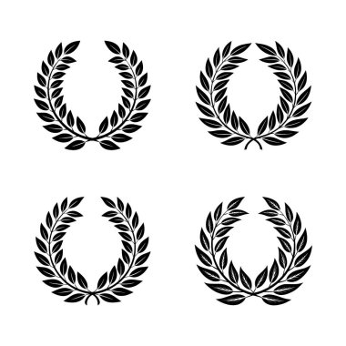 Dairesel yapraklar seti. Şöhret dalları. Laurel çelengi. Siluet klasik defne çelenkleri koleksiyonu.