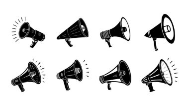 Hoparlör megafon siluet simgesi seti