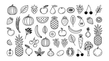 Fruit berry and vegetable food line icon set, Vector illustration clipart