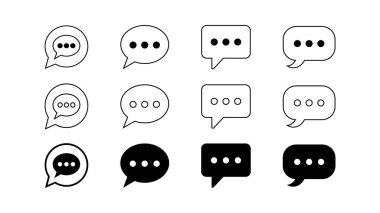 İleti simgesi ayarlandı. Yorum simgesi konuşma balonu sembolü. Konuşma balonu koleksiyonu. Kara konuşma balonu. Vektör illüstrasyonu