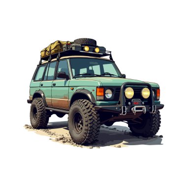 Jeep araba seyahat vektör çizimi ile açık hava macerası