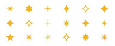 Yıldız simgesi seti. Altın yıldız kümesi. Yıldız vektör simgeleri. Modern düz stil yıldızlar. Yıldız ikonu. Şeffaf arkaplanda izole edilmiş. Vektör illüstrasyonu