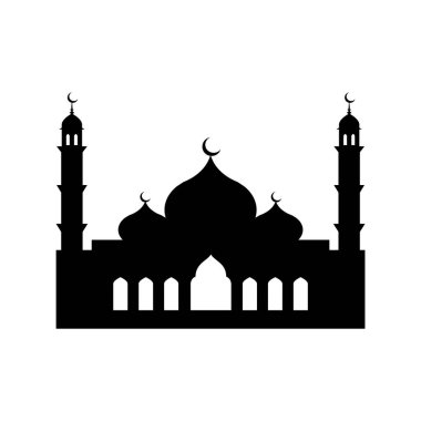 Cami silueti simgesi. Zarif siyah cami simgesi. İslami mimari ve dini temalar için tasarım şablonu. Vektör illüstrasyonu