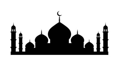 Cami silueti simgesi. Zarif siyah cami simgesi. İslami mimari ve dini temalar için tasarım şablonu. Vektör illüstrasyonu