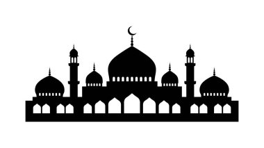 Cami silueti simgesi. Zarif siyah cami simgesi. İslami mimari ve dini temalar için tasarım şablonu. Vektör illüstrasyonu