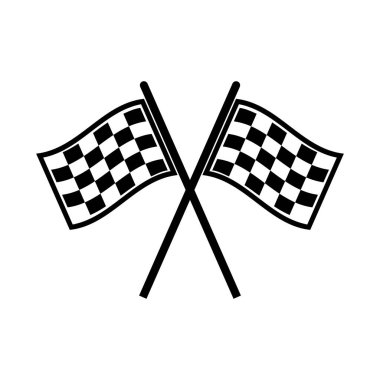 İki çapraz kareli bayrak silueti. Yarış bayrağı vektörü. Spor ve bitiş çizimleri için mükemmel..