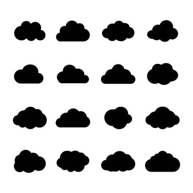 Bulut siluet simgesi seti. Bulut vektör koleksiyonu. Basit şekillerin siyah silueti. Bulut kümesi. vektör illüstrasyonu