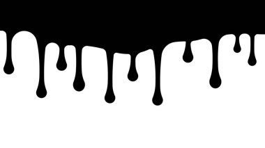 Beyaz arka planda soyut siyah boya damlaları düzensiz şekillerle sanatsal akış oluşturur