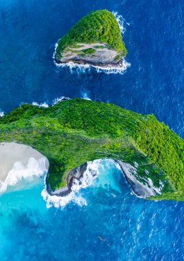 Kelingking Sahili, Nusa Penida, Bali 'deki güzel deniz manzarası..