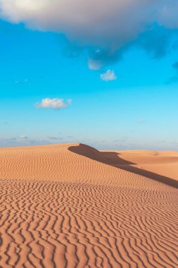 Gün ışığında çöl kum deseni. Çölün kumları izole olmuş..