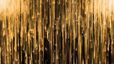 Altın yağmur. Parıldayan parçacıklar. Kazanan ekran dokusu. Promosyon soyut arka plan. Zafer kutlaması. Neon ışınları düşüyor. Kusursuz döngü.