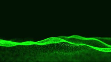 Noktalı fütüristik dalga. Büyük veri konsepti. Soyut teknoloji geçmişi. 4k animasyon. 3B görüntüleme.