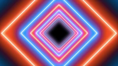 Soyut fütüristik tünel içinde neon mavi ve turuncu ışıkla uçuşun canlandırılmasıyla soyut bir arkaplan. Kusursuz döngünün animasyonu.