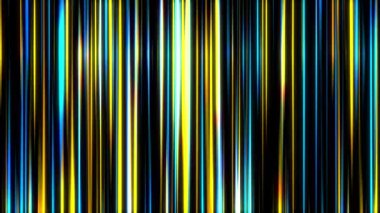 Animasyon döngüsü teknolojisi çok renkli, dikey ışık çizgileri siyah üzerine animasyon dalgaları yayıyor. Soyut karanlık hareket eğimli ışık, fütüristik arka plan hareketini izler. 4K sanatsal çizgiler parlayan ışık VJ döngüsü.