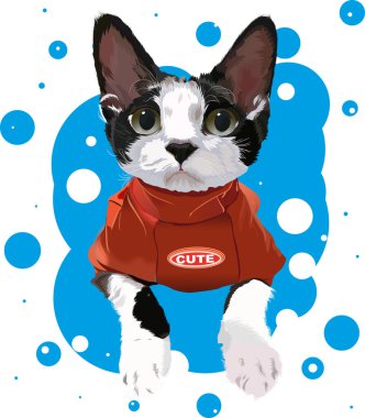 Cute cat illustrated wearing a tshirt clipart