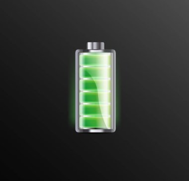 Arka planda düşük ve yüksek enerji seviyelerine sahip pil şarj göstergeleri izole