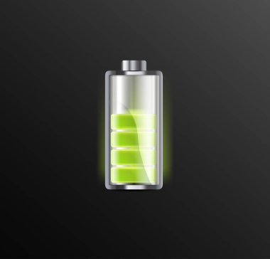 Arka planda düşük ve yüksek enerji seviyelerine sahip pil şarj göstergeleri izole