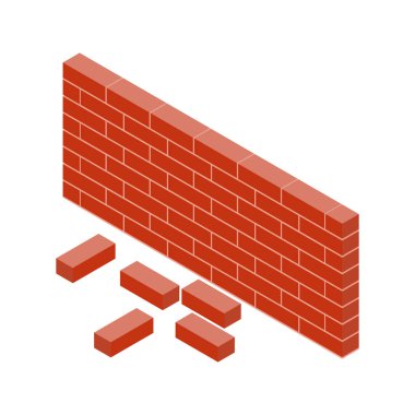 Çeşitli yapılandırmalarda tuğla duvar segmentlerini gösteren Isometric illüstrasyon