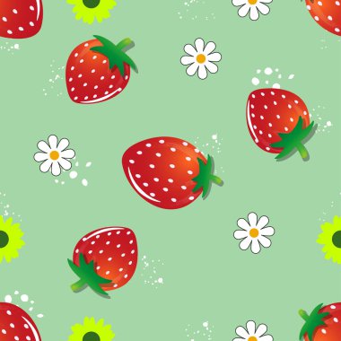 Çizgi film çilekleri içeren kusursuz desenler. 