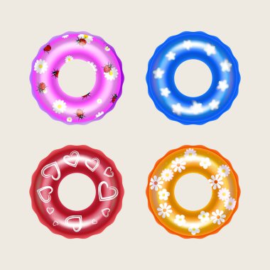 Benzersiz tasarımları olan dört şişirilebilir yüzme halkası.